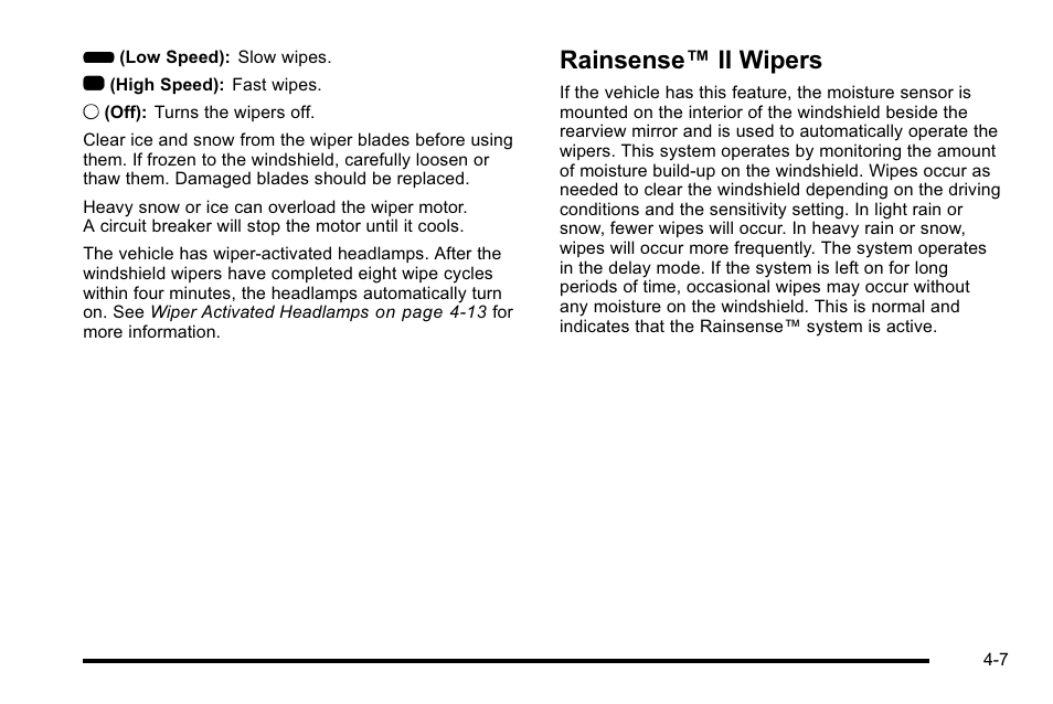 Rainsense ii wipers, Rainsense™ ii wipers -7, Rainsense™ ii wipers | Buick 2010 Lucerne User Manual | Page 167 / 474