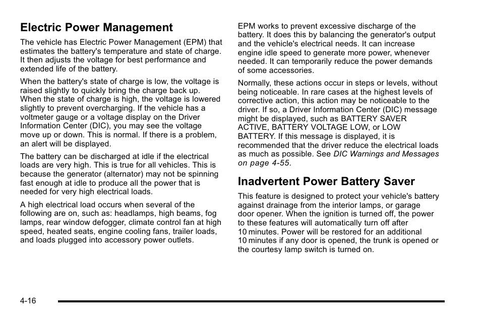 Electric power management, Inadvertent power battery saver | Buick 2010 Lucerne User Manual | Page 176 / 474