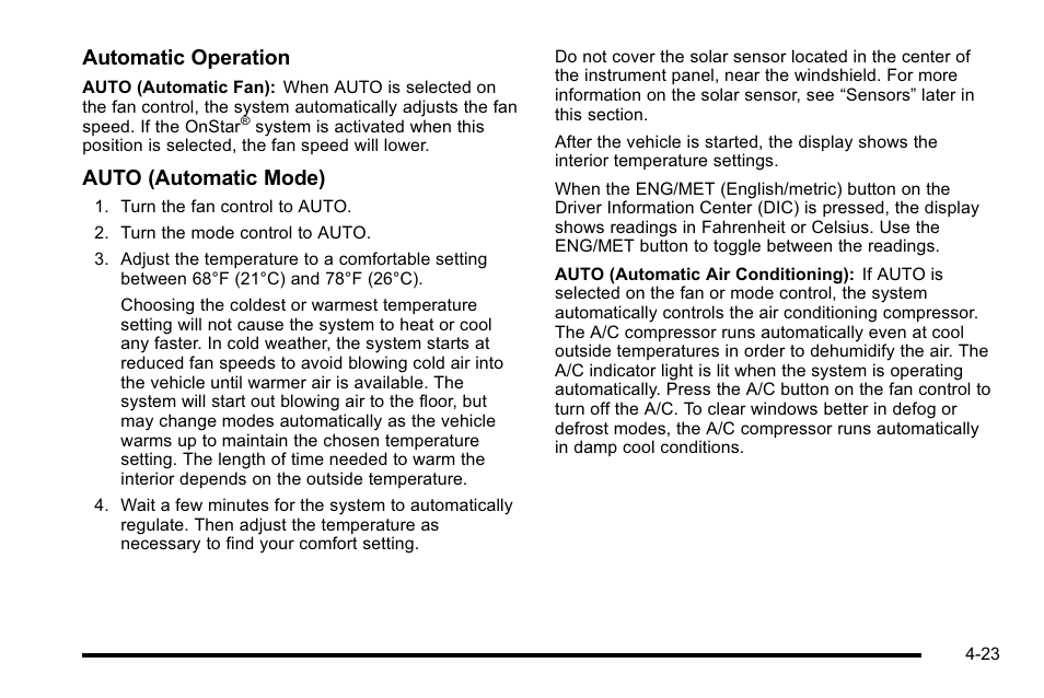 Automatic operation, Auto (automatic mode) | Buick 2010 Lucerne User Manual | Page 183 / 474