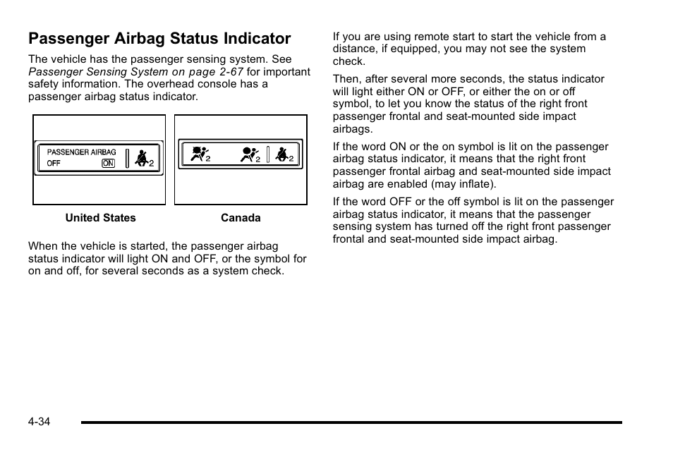 Passenger airbag status indicator, Passenger airbag status indicator -34 | Buick 2010 Lucerne User Manual | Page 194 / 474