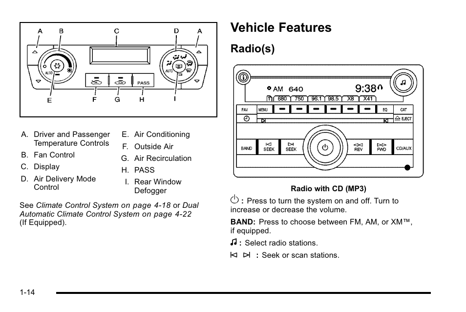 Vehicle features, Radio(s), Vehicle features -14 | Sunroof, Radio(s) -14 | Buick 2010 Lucerne User Manual | Page 20 / 474
