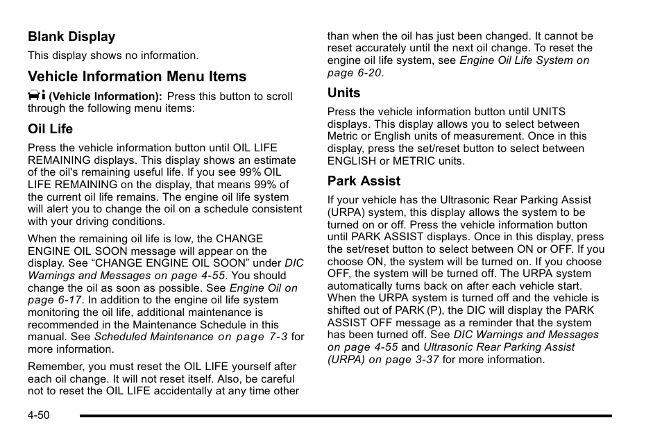 Vehicle information menu items t | Buick 2010 Lucerne User Manual | Page 210 / 474