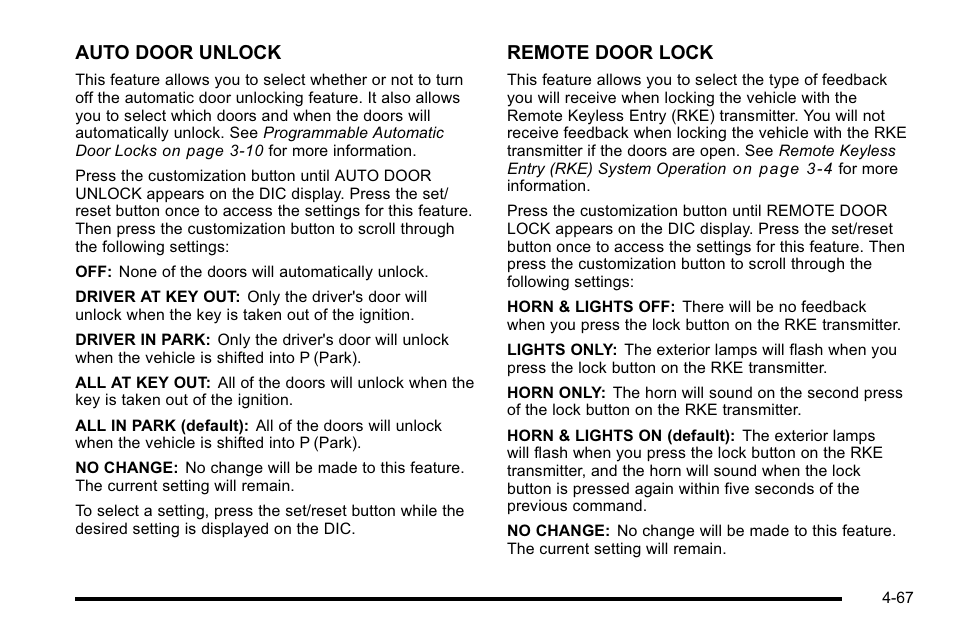 Auto door unlock, Remote door lock | Buick 2010 Lucerne User Manual | Page 227 / 474