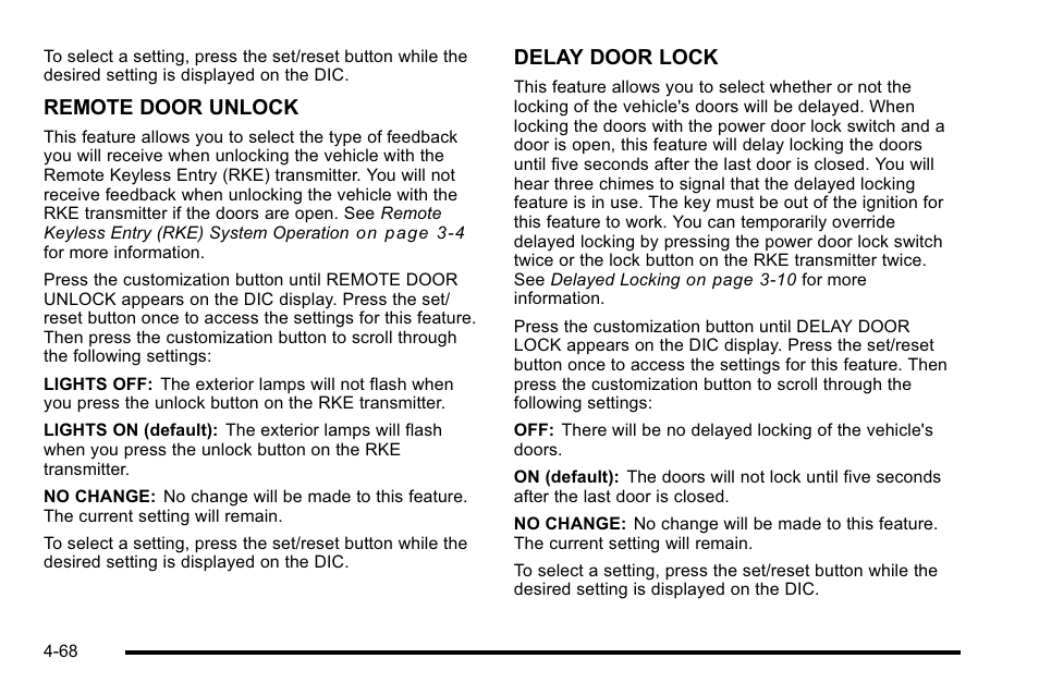 Remote door unlock, Delay door lock | Buick 2010 Lucerne User Manual | Page 228 / 474