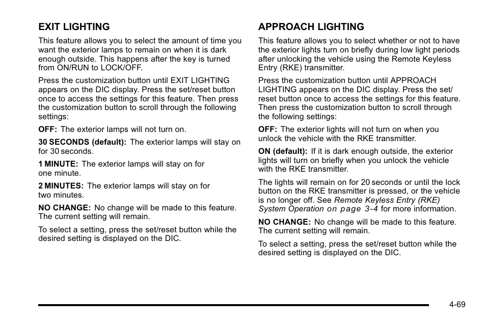 Exit lighting, Approach lighting | Buick 2010 Lucerne User Manual | Page 229 / 474