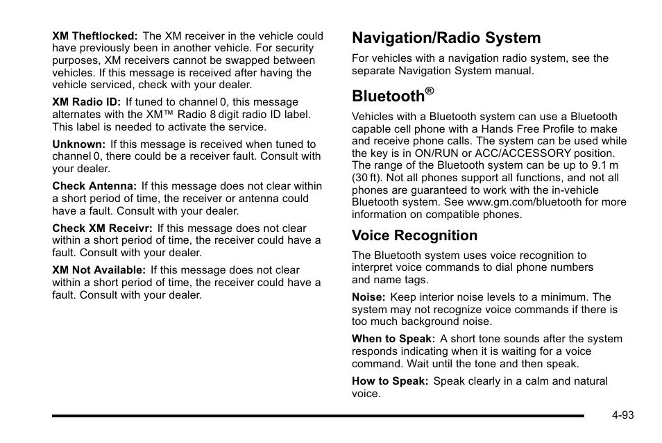 Navigation/radio system, Bluetooth, Navigation/radio system -93 bluetooth | Voice recognition | Buick 2010 Lucerne User Manual | Page 253 / 474
