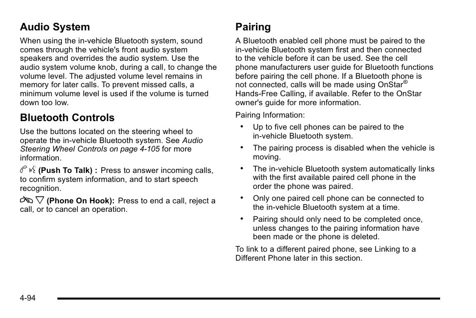 Audio system, Bluetooth controls, Pairing | Buick 2010 Lucerne User Manual | Page 254 / 474