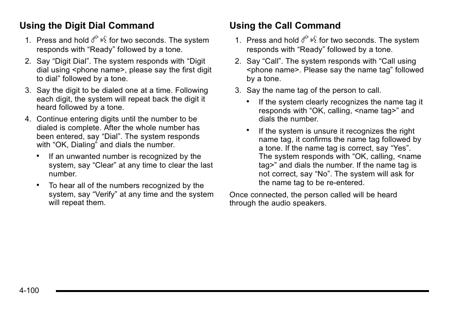 Using the digit dial command, Using the call command | Buick 2010 Lucerne User Manual | Page 260 / 474