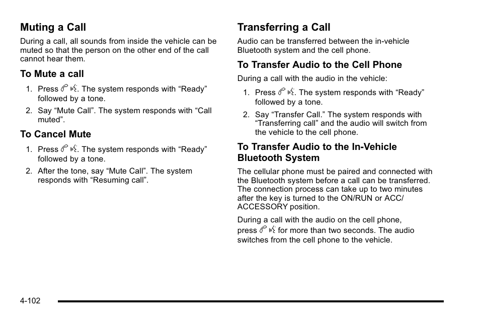 Muting a call, Transferring a call | Buick 2010 Lucerne User Manual | Page 262 / 474