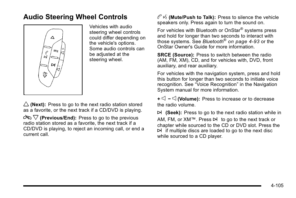 Audio steering wheel controls, Audio steering wheel controls -105 | Buick 2010 Lucerne User Manual | Page 265 / 474