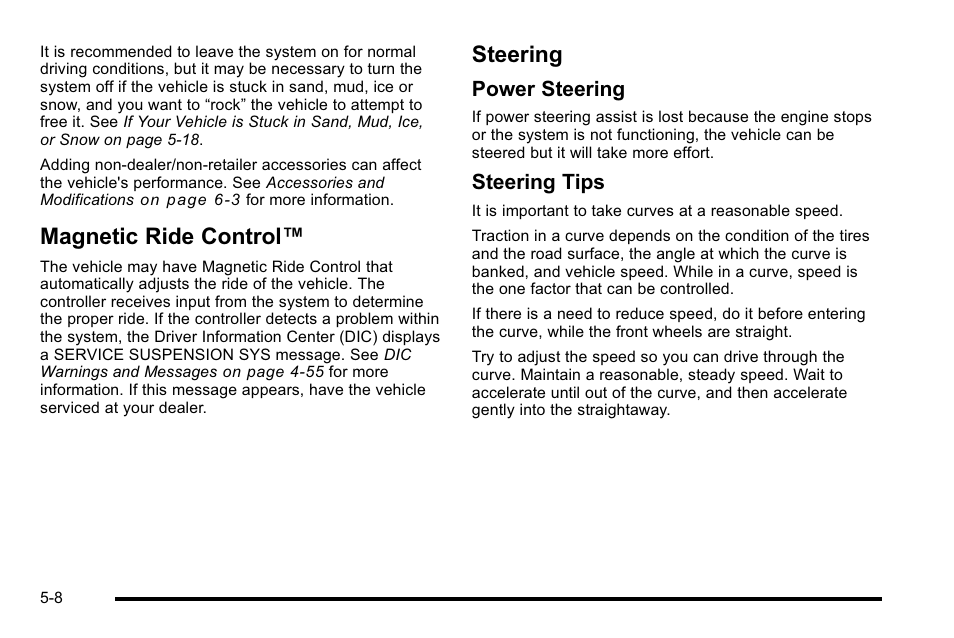 Magnetic ride control, Steering, Magnetic ride control™ -8 steering -8 | Towing, Power steering, Steering tips | Buick 2010 Lucerne User Manual | Page 276 / 474