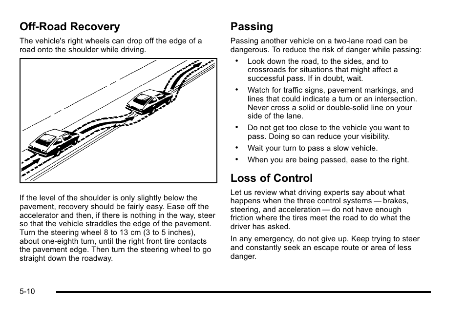 Off-road recovery, Passing, Loss of control | Buick 2010 Lucerne User Manual | Page 278 / 474