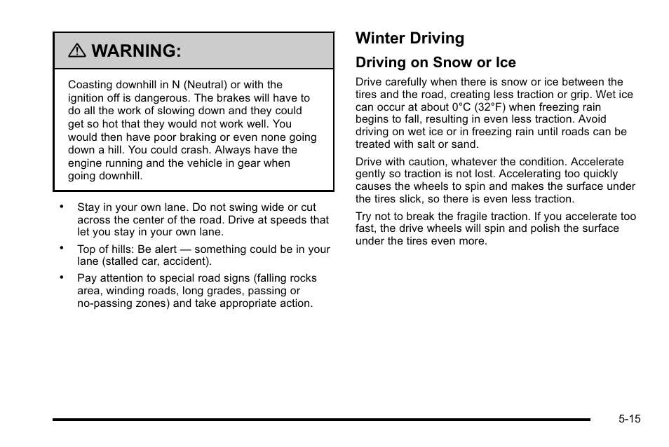 Winter driving, Winter driving -15, Warning | Driving on snow or ice | Buick 2010 Lucerne User Manual | Page 283 / 474