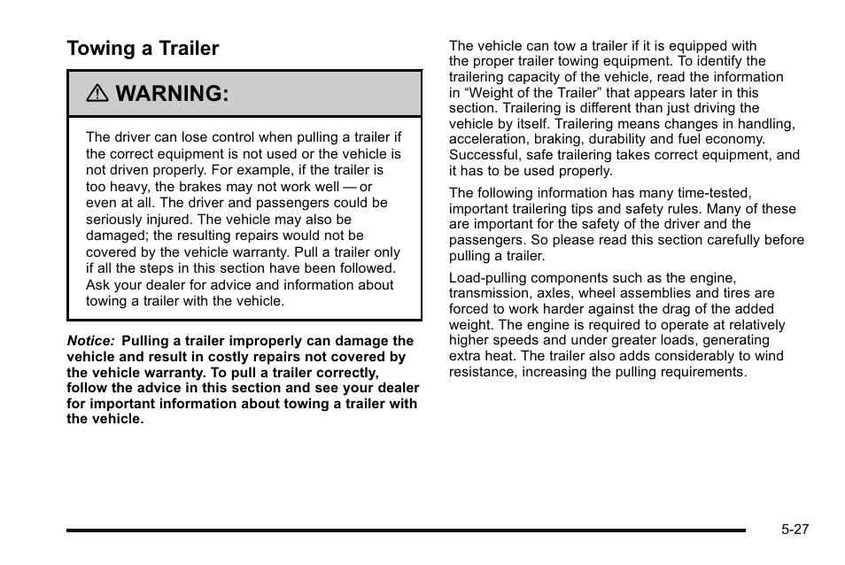 Towing a trailer, Towing a trailer -27, Warning | Buick 2010 Lucerne User Manual | Page 295 / 474