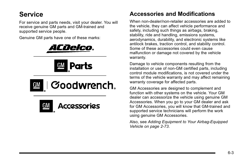 Service, Accessories and modifications, Service -3 | Accessories and modifications -3 | Buick 2010 Lucerne User Manual | Page 305 / 474