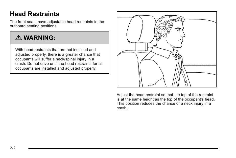 Head restraints, Head restraints -2, Warning | Buick 2010 Lucerne User Manual | Page 34 / 474