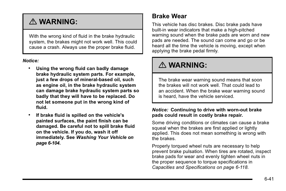 Warning, Brake wear | Buick 2010 Lucerne User Manual | Page 343 / 474