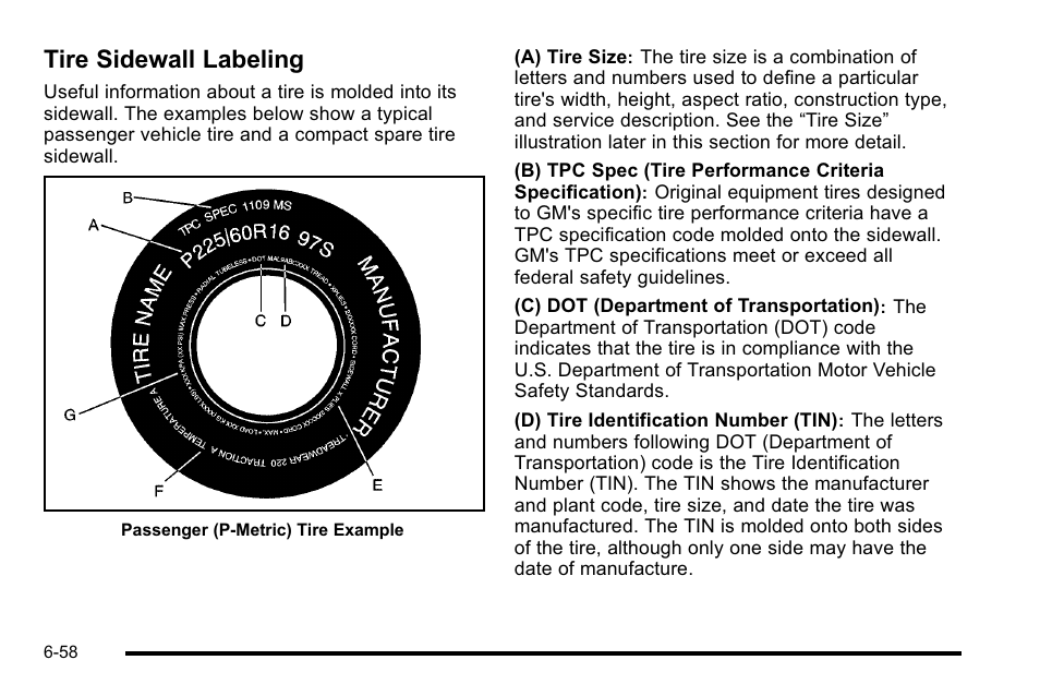 Tire sidewall labeling, Tire sidewall labeling -58 | Buick 2010 Lucerne User Manual | Page 360 / 474