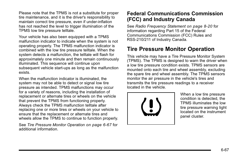 Tire pressure monitor operation, Tire pressure monitor operation -67 | Buick 2010 Lucerne User Manual | Page 369 / 474