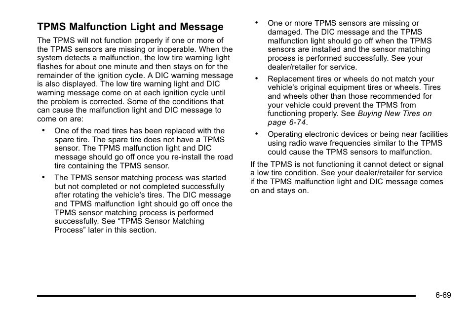 Tpms malfunction light and message | Buick 2010 Lucerne User Manual | Page 371 / 474