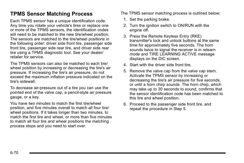 Tpms sensor matching process | Buick 2010 Lucerne User Manual | Page 372 / 474