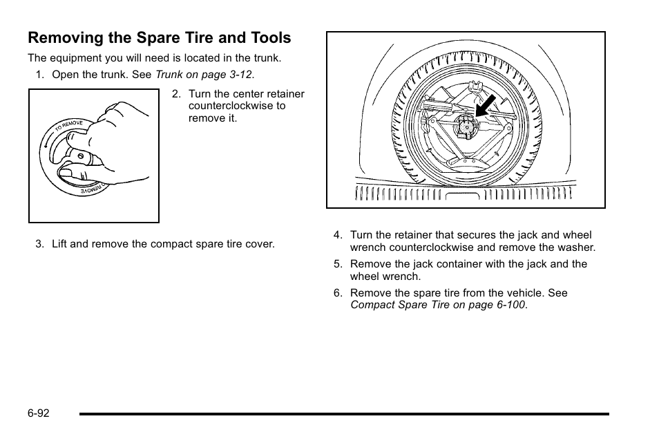 Removing the spare tire and tools, Removing the spare tire and tools -92 | Buick 2010 Lucerne User Manual | Page 394 / 474