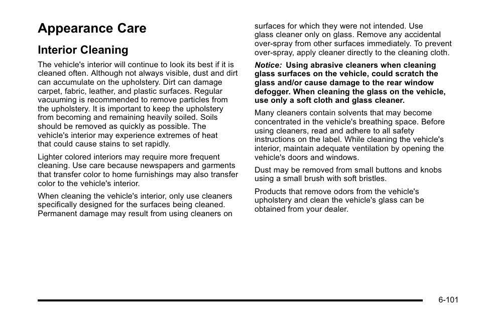 Appearance care, Interior cleaning, Appearance care -101 | Interior cleaning -101 | Buick 2010 Lucerne User Manual | Page 403 / 474