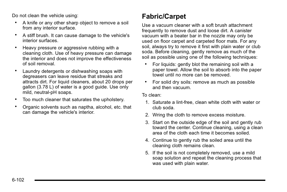 Fabric/carpet, Fabric/carpet -102 | Buick 2010 Lucerne User Manual | Page 404 / 474