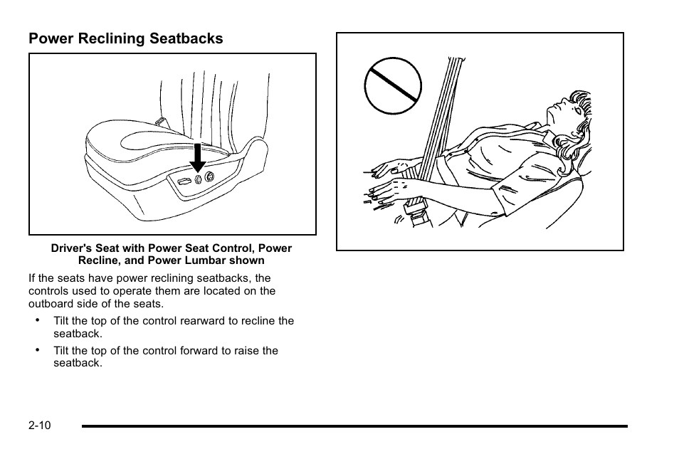 Power reclining seatbacks | Buick 2010 Lucerne User Manual | Page 42 / 474