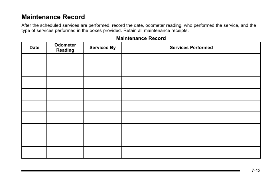 Maintenance record, Record -13 | Buick 2010 Lucerne User Manual | Page 435 / 474