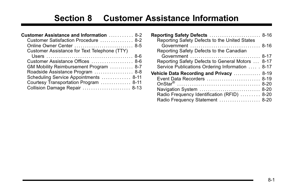 Customer assistance information, Assistance information -1 | Buick 2010 Lucerne User Manual | Page 439 / 474