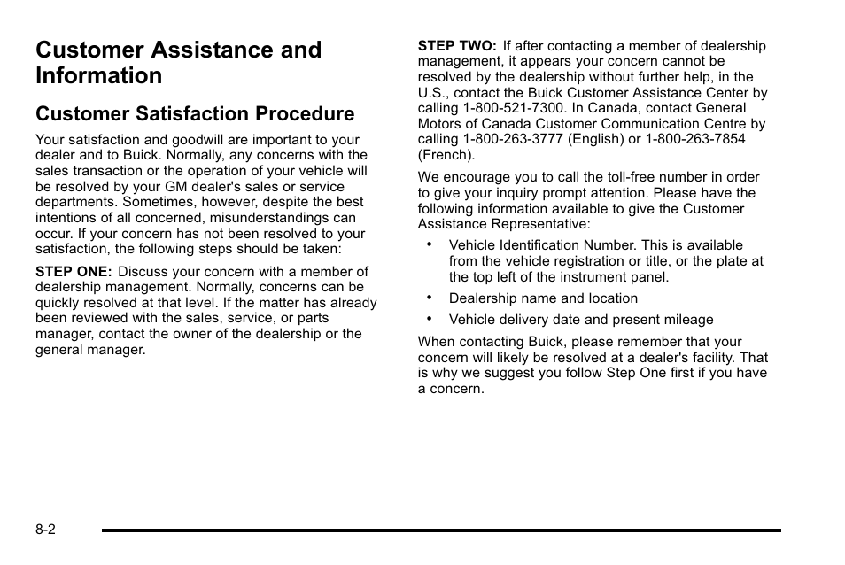 Customer assistance and information, Customer satisfaction procedure, Assistance and information -2 | Customer assistance and information -2, Customer satisfaction procedure -2 | Buick 2010 Lucerne User Manual | Page 440 / 474