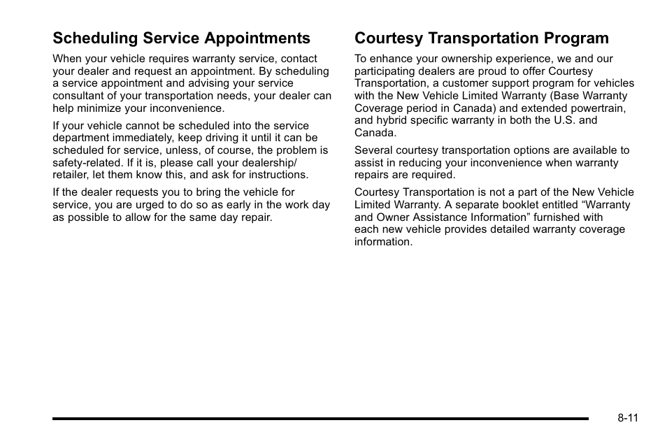 Scheduling service appointments, Courtesy transportation program | Buick 2010 Lucerne User Manual | Page 449 / 474