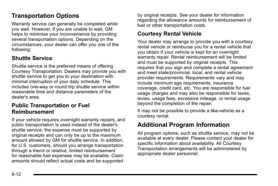 Transportation options, Additional program information | Buick 2010 Lucerne User Manual | Page 450 / 474