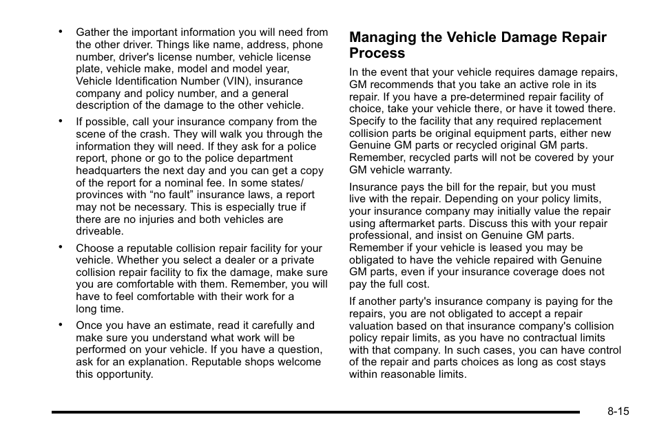 Managing the vehicle damage repair process | Buick 2010 Lucerne User Manual | Page 453 / 474