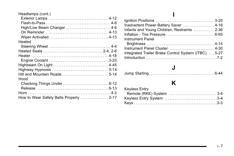 Index_i, Index_j, Index_k | Buick 2010 Lucerne User Manual | Page 465 / 474