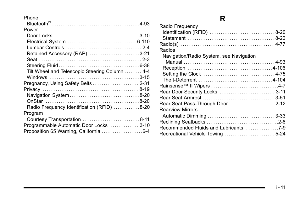 Index_r | Buick 2010 Lucerne User Manual | Page 469 / 474