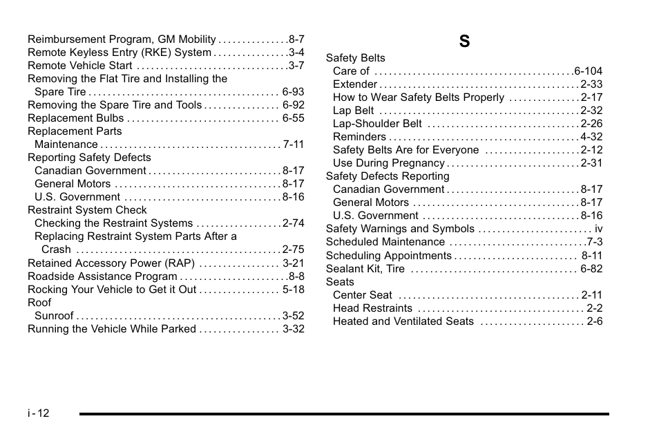 Index_s | Buick 2010 Lucerne User Manual | Page 470 / 474