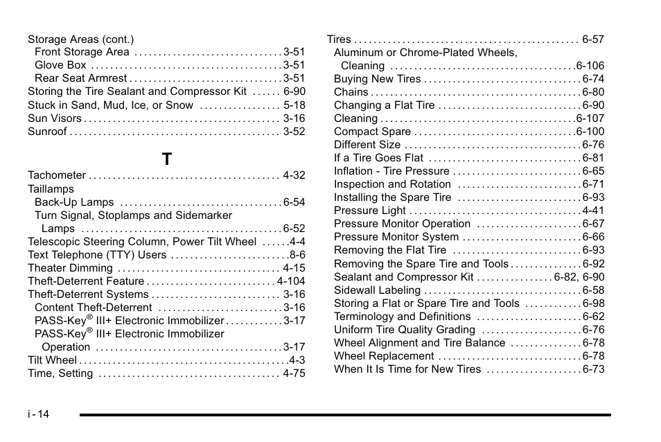 Index_t | Buick 2010 Lucerne User Manual | Page 472 / 474