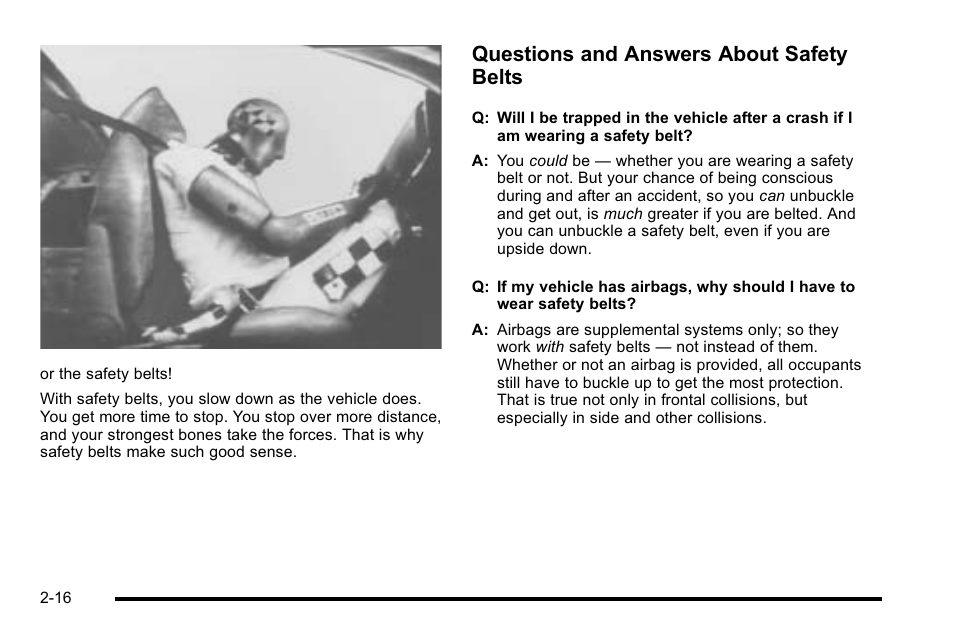 Questions and answers about safety belts | Buick 2010 Lucerne User Manual | Page 48 / 474