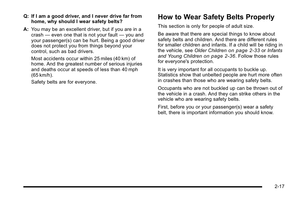 How to wear safety belts properly, How to wear safety belts properly -17 | Buick 2010 Lucerne User Manual | Page 49 / 474