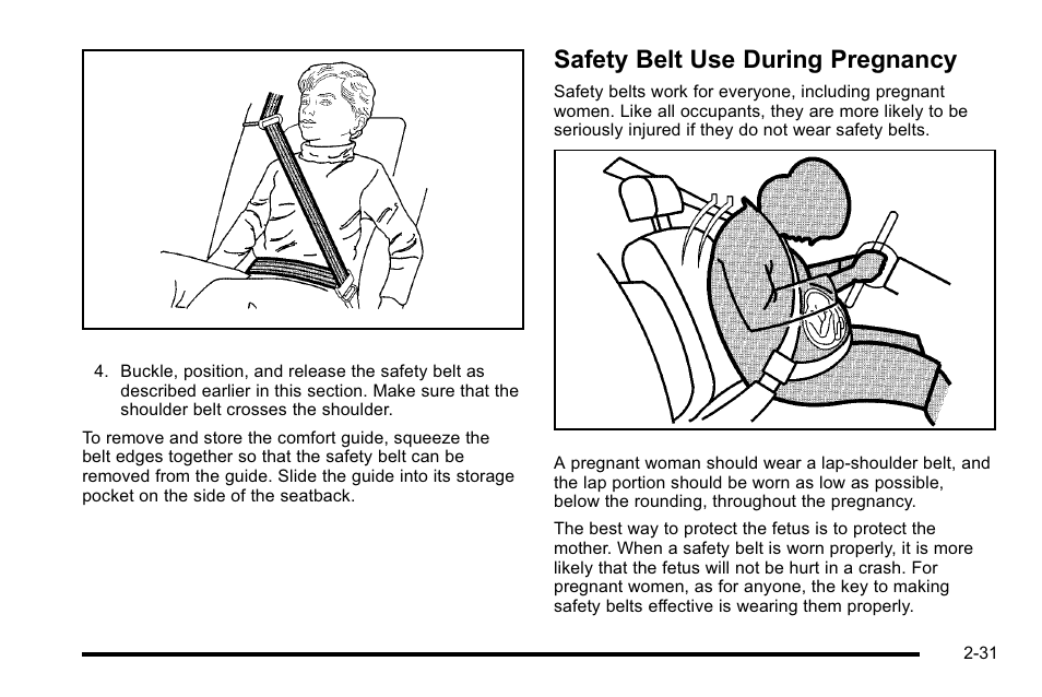 Safety belt use during pregnancy, Safety belt use during pregnancy -31 | Buick 2010 Lucerne User Manual | Page 63 / 474