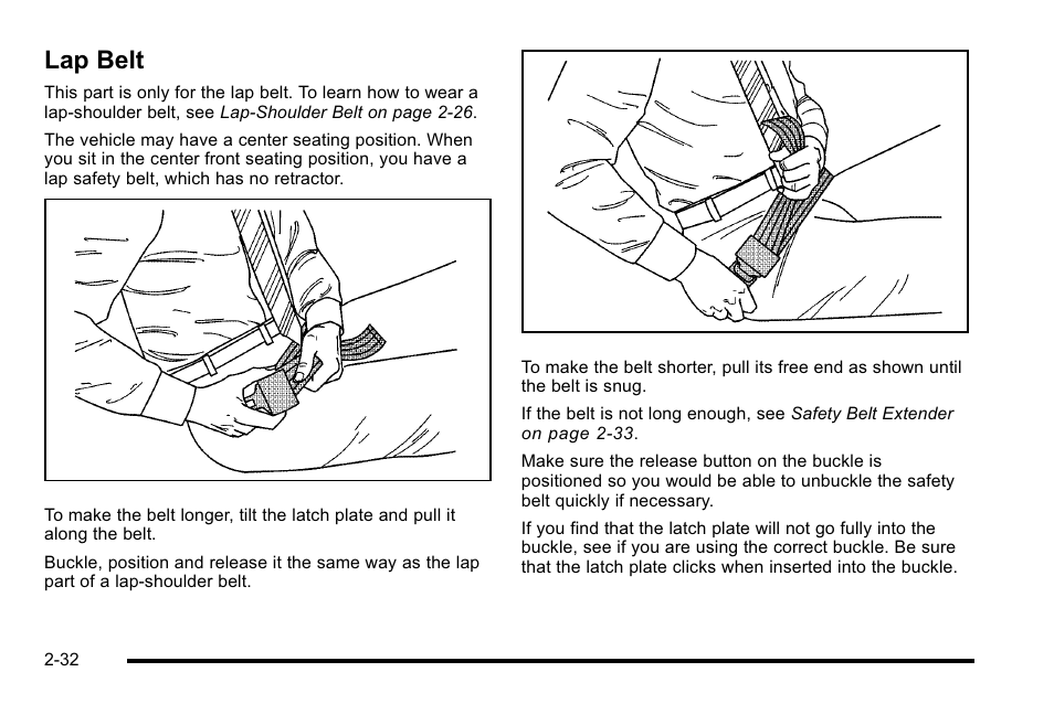Lap belt, Lap belt -32 | Buick 2010 Lucerne User Manual | Page 64 / 474