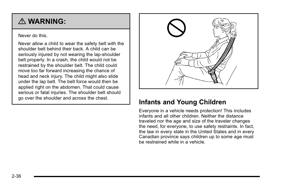 Infants and young children, Infants and young children -36, Warning | Buick 2010 Lucerne User Manual | Page 68 / 474