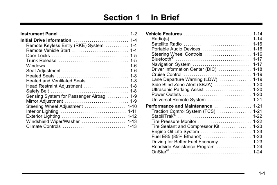 In brief, In brief -1 | Buick 2010 Lucerne User Manual | Page 7 / 474