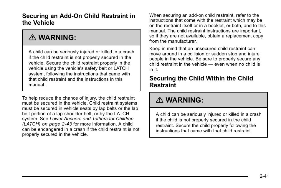 Warning | Buick 2010 Lucerne User Manual | Page 73 / 474