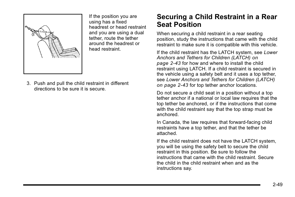 Securing a child restraint in a rear seat position, Securing a child restraint in a rear seat, Position -49 | Buick 2010 Lucerne User Manual | Page 81 / 474