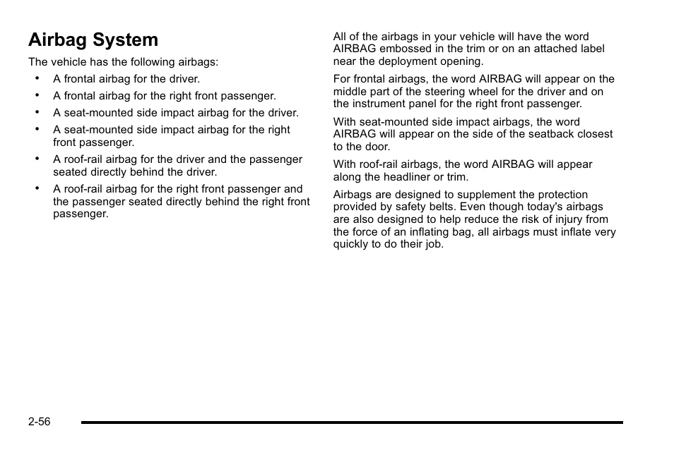 Airbag system, Airbag system -56, Driving your vehicle | Buick 2010 Lucerne User Manual | Page 88 / 474