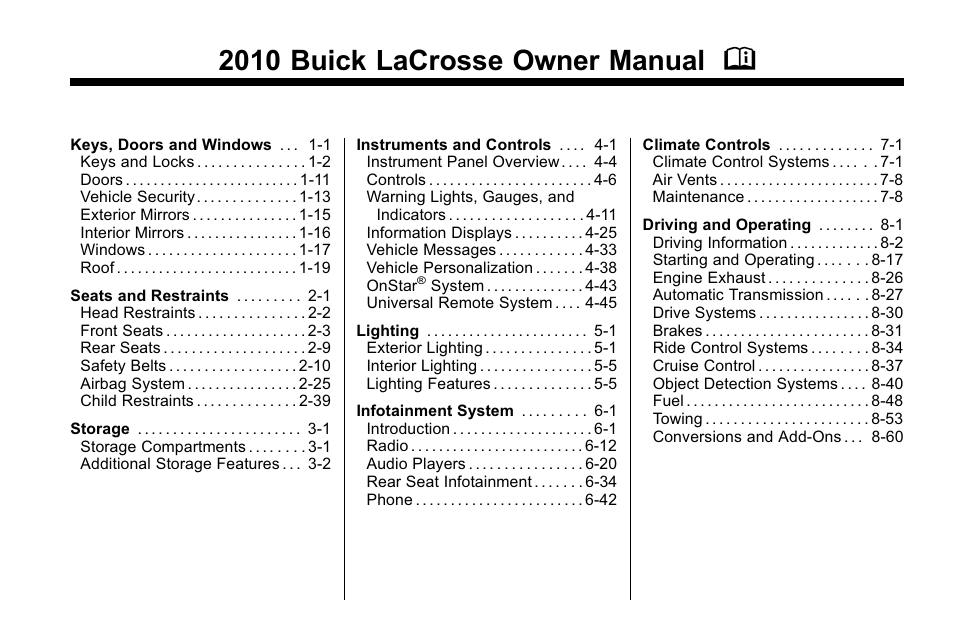 Buick 2010 Lacrosse User Manual | 418 pages