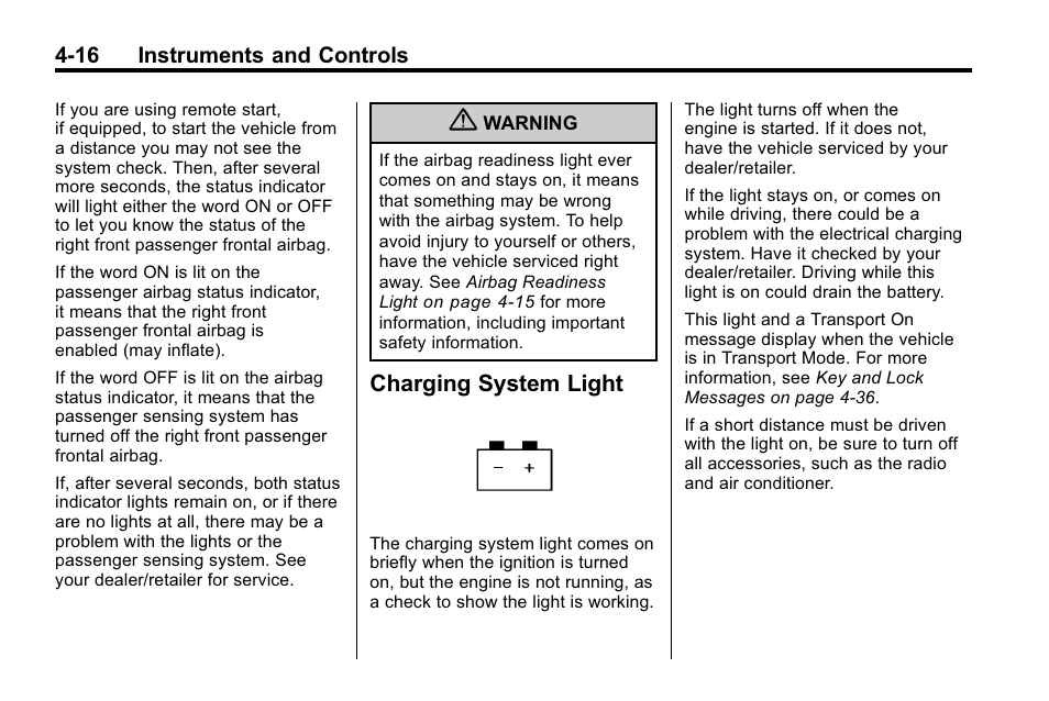 Charging system light, Charging system light -16 | Buick 2010 Lacrosse User Manual | Page 102 / 418